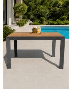 Ensemble repas d'une table de jardin Tonga en aluminium et plateau polywood aspect bois et 4 chaises Tolede empilables gris anthracite - 5 pièces