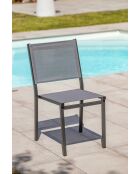 Ensemble repas d'une table de jardin Tonga en aluminium et plateau polywood aspect bois et 4 chaises Tolede empilables gris anthracite - 5 pièces