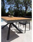 Lot composé d'une table de jardin Lamu en aluminium et plateau polywood aspect bois et 4 fauteuils Tiago noirs gris anthracite - 5 pièces