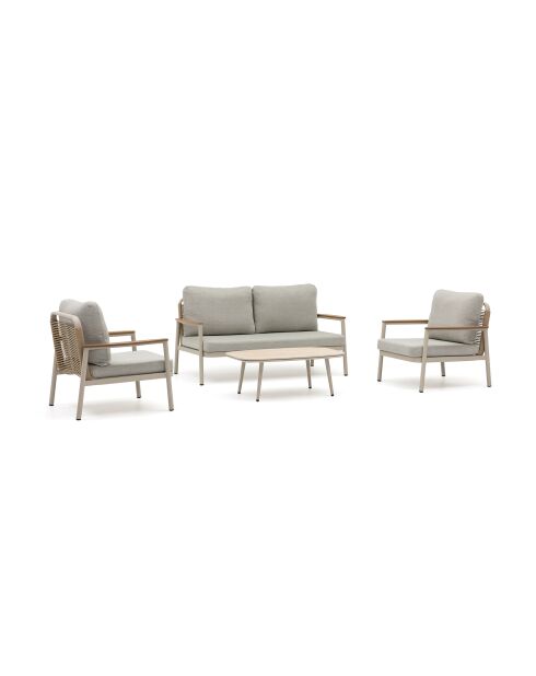 Mueble de jardín Verona de 5 plazas en aluminio y cuerda greige, 5 piezas