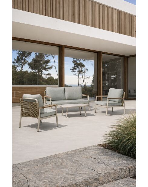 Mueble de jardín Verona de 5 plazas en aluminio y cuerda greige, 5 piezas