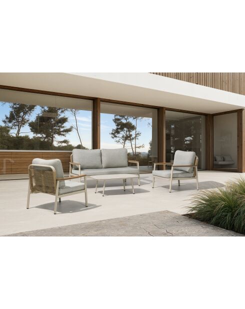 Mueble de jardín Verona de 5 plazas en aluminio y cuerda greige, 5 piezas