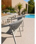 Ensemble table de jardin Tonga en aluminium et plateau polywood aspect bois et 6 fauteuils Sumba grège -7 pièces
