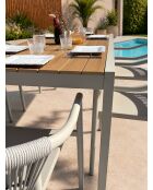 Ensemble table de jardin Tonga en aluminium et plateau polywood aspect bois et 6 fauteuils Sumba grège -7 pièces