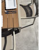 Ensemble table de jardin Tonga en aluminium et plateau polywood aspect bois et 6 fauteuils Sumba grège -7 pièces