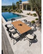 Lot composé d'une table de jardin Lamu en aluminium et plateau polywood aspect bois et 8 fauteuils Sumba gris anthracite - 9 pièces