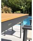 Lot composé d'une table de jardin Lamu en aluminium et plateau polywood aspect bois et 8 fauteuils Sumba gris anthracite - 9 pièces