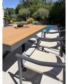 Lot composé d'une table de jardin Lamu en aluminium et plateau polywood aspect bois et 8 fauteuils Sumba gris anthracite - 9 pièces