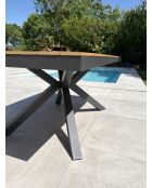 Lot composé d'une table de jardin Lamu en aluminium et plateau polywood aspect bois et 8 fauteuils Sumba gris anthracite - 9 pièces