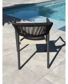 Lot composé d'une table de jardin Lamu en aluminium et plateau polywood aspect bois et 8 fauteuils Sumba gris anthracite - 9 pièces