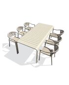 Ensemble table de jardin Hanoi en aluminium et 6 fauteuils Sumba grège - 7 pièces