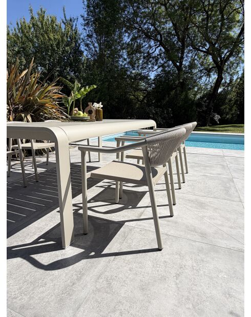 Ensemble table de jardin Hanoi en aluminium et 6 fauteuils Sumba grège - 7 pièces