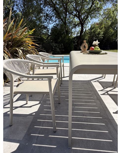 Ensemble table de jardin Hanoi en aluminium et 6 fauteuils Sumba grège - 7 pièces