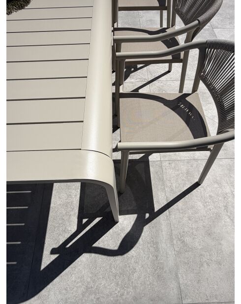 Ensemble table de jardin Hanoi en aluminium et 6 fauteuils Sumba grège - 7 pièces