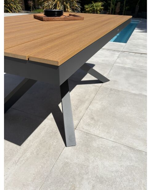 Lamu tuintafel in aluminium en polywood blad in antracietgrijze houtlook - 180x100 cm