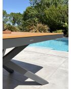 Lamu tuintafel in aluminium en polywood blad in antracietgrijze houtlook - 180x100 cm