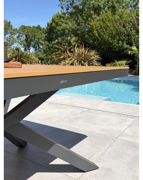 Lamu tuintafel in aluminium en polywood blad in antracietgrijze houtlook - 180x100 cm