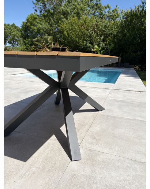 Lamu tuintafel in aluminium en polywood blad in antracietgrijze houtlook - 180x100 cm