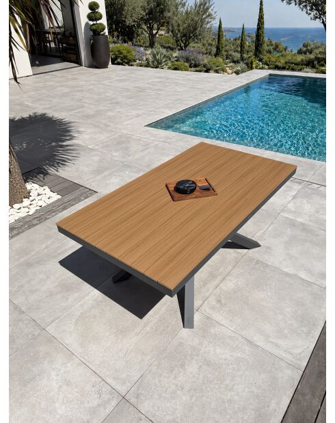Lamu tuintafel in aluminium en polywood blad in antracietgrijze houtlook - 180x100 cm