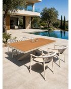 Ensemble table de jardin Lamu en aluminium et plateau polywood aspect bois et 4 fauteuils Sumba grège - 5 pièces