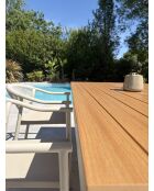 Ensemble table de jardin Lamu en aluminium et plateau polywood aspect bois et 4 fauteuils Sumba grège - 5 pièces