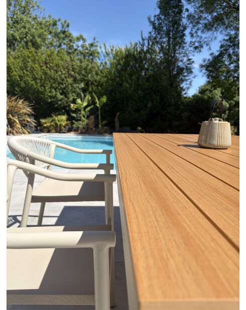 Ensemble table de jardin Lamu en aluminium et plateau polywood aspect bois et 4 fauteuils Sumba grège - 5 pièces