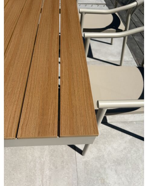 Ensemble table de jardin Lamu en aluminium et plateau polywood aspect bois et 4 fauteuils Sumba grège - 5 pièces