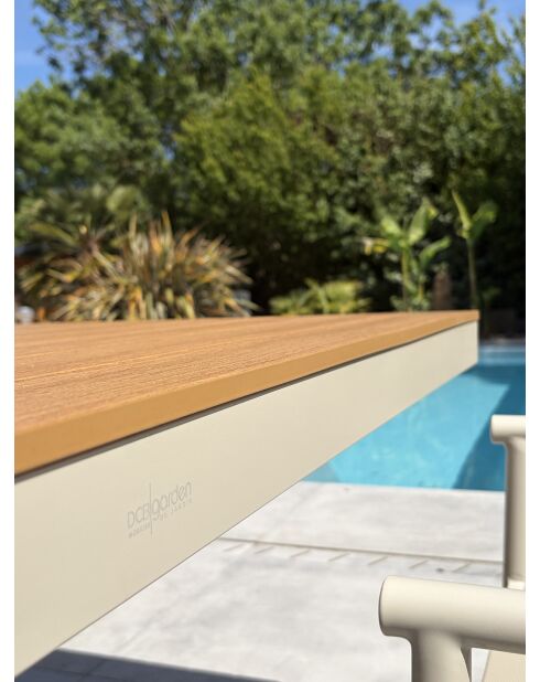 Ensemble table de jardin Lamu en aluminium et plateau polywood aspect bois et 4 fauteuils Sumba grège - 5 pièces