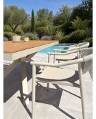 Ensemble table de jardin Lamu en aluminium et plateau polywood aspect bois et 4 fauteuils Sumba grège - 5 pièces