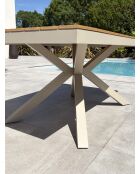 Ensemble table de jardin Lamu en aluminium et plateau polywood aspect bois et 4 fauteuils Sumba grège - 5 pièces