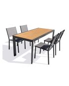 Ensemble table de jardin Tonga en aluminium et plateau polywood aspect bois et 4 chaises Tolede empilables gris anthracite - 5 pièces