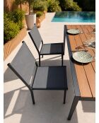Ensemble table de jardin Tonga en aluminium et plateau polywood aspect bois et 4 chaises Tolede empilables gris anthracite - 5 pièces