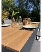 Ensemble table de jardin Tonga en aluminium et plateau polywood aspect bois et 4 chaises Tolede empilables gris anthracite - 5 pièces