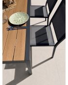 Ensemble table de jardin Tonga en aluminium et plateau polywood aspect bois et 4 chaises Tolede empilables gris anthracite - 5 pièces