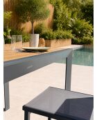 Ensemble table de jardin Tonga en aluminium et plateau polywood aspect bois et 4 chaises Tolede empilables gris anthracite - 5 pièces