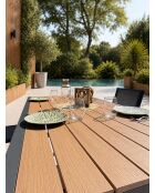 Ensemble table de jardin Tonga en aluminium et plateau polywood aspect bois et 4 chaises Tolede empilables gris anthracite - 5 pièces