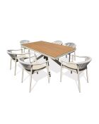 Ensemble table de jardin Lamu en aluminium et plateau polywood aspect bois et 6 fauteuils Sumba grège - 7 pièces