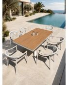 Ensemble table de jardin Lamu en aluminium et plateau polywood aspect bois et 6 fauteuils Sumba grège - 7 pièces