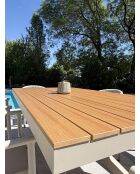 Ensemble table de jardin Lamu en aluminium et plateau polywood aspect bois et 6 fauteuils Sumba grège - 7 pièces