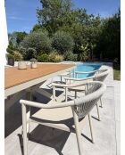 Ensemble table de jardin Lamu en aluminium et plateau polywood aspect bois et 6 fauteuils Sumba grège - 7 pièces