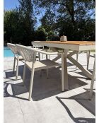 Ensemble table de jardin Lamu en aluminium et plateau polywood aspect bois et 6 fauteuils Sumba grège - 7 pièces