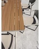 Ensemble table de jardin Lamu en aluminium et plateau polywood aspect bois et 6 fauteuils Sumba grège - 7 pièces