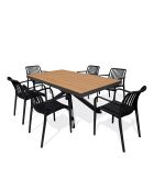 Set bestehend aus einem Lamu-Gartentisch aus Aluminium und einer Polywood-Platte in Holzoptik sowie 6 schwarzen, anthrazitgrauen Tiago-Sesseln — 7-teilig