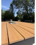 Set bestehend aus einem Lamu-Gartentisch aus Aluminium und einer Polywood-Platte in Holzoptik sowie 6 schwarzen, anthrazitgrauen Tiago-Sesseln — 7-teilig