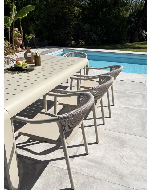 Ensemble table de jardin Hanoi en aluminium et 8 fauteuils Sumba grège - 9 pièces