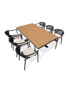 Lot composé d'une table de jardin Lamu en aluminium et plateau polywood aspect bois et 6 fauteuils Sumba gris anthracite - 7 pièces