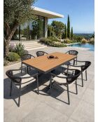Lot composé d'une table de jardin Lamu en aluminium et plateau polywood aspect bois et 6 fauteuils Sumba gris anthracite - 7 pièces