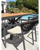 Lot composé d'une table de jardin Lamu en aluminium et plateau polywood aspect bois et 6 fauteuils Sumba gris anthracite - 7 pièces