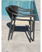 Lot composé d'une table de jardin Lamu en aluminium et plateau polywood aspect bois et 6 fauteuils Sumba gris anthracite - 7 pièces