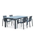 Ensemble table de jardin Miami en aluminium avec rallonge automatique et 4 fauteuils Miami gris anthracite - 5 pièces